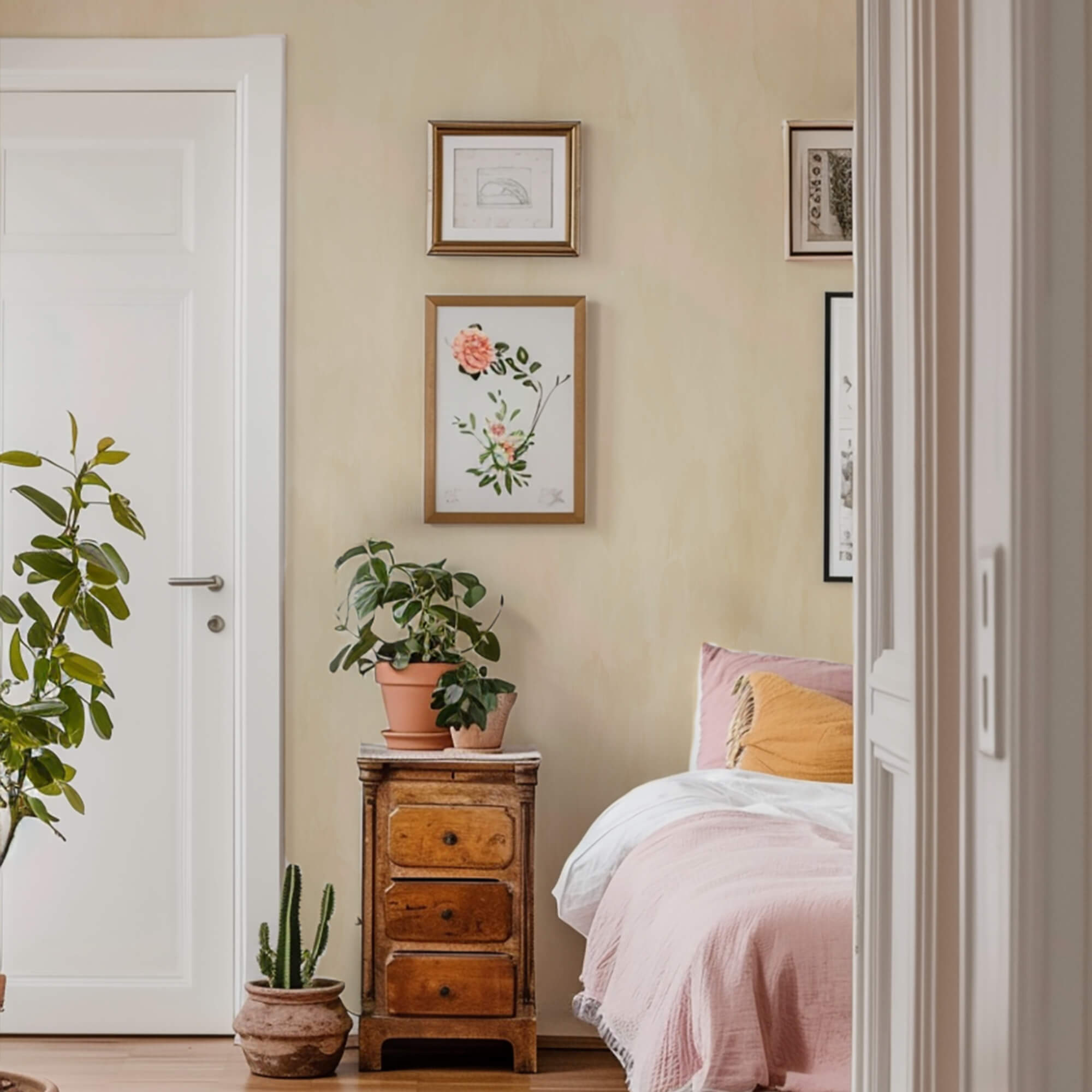 Creamy limewash paint warm colour bedroom