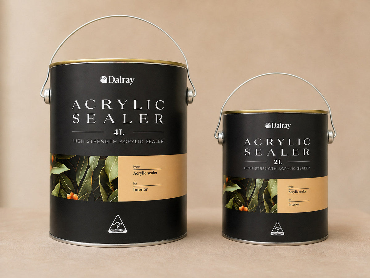 Dalray Acrylic Sealer shown in 4L and 2L tins side by side