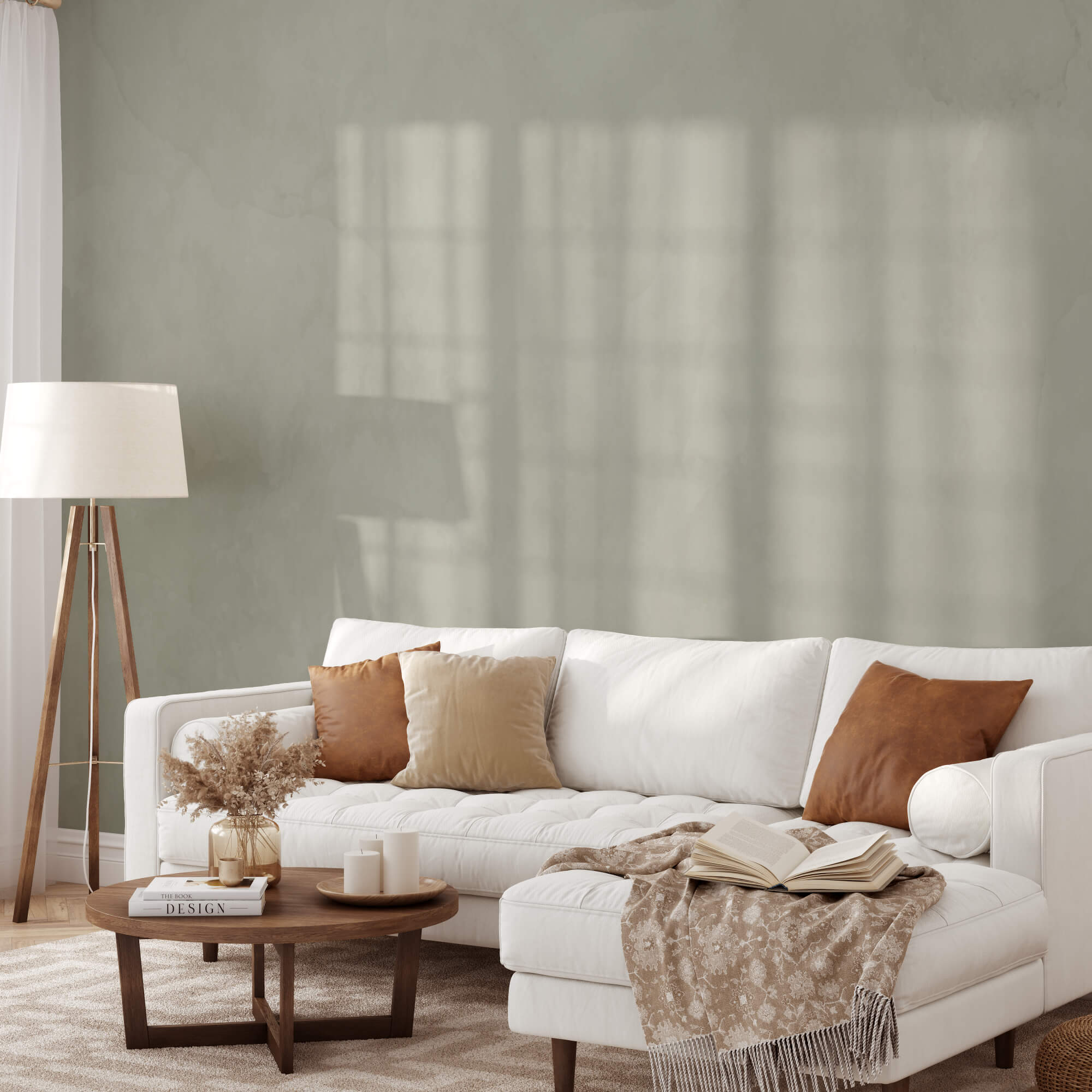 Green grey Australian limewash paint in modern lounge room