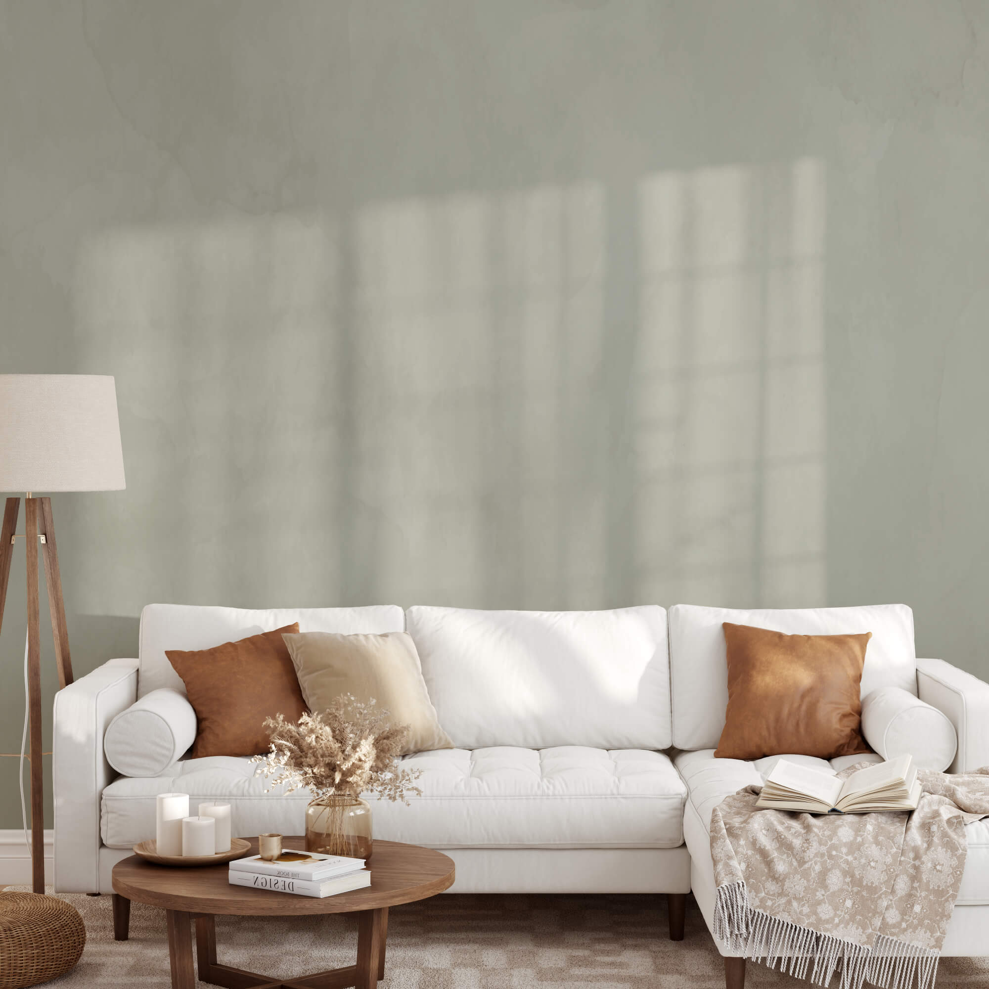 Green grey limewash paint in modern lounge room