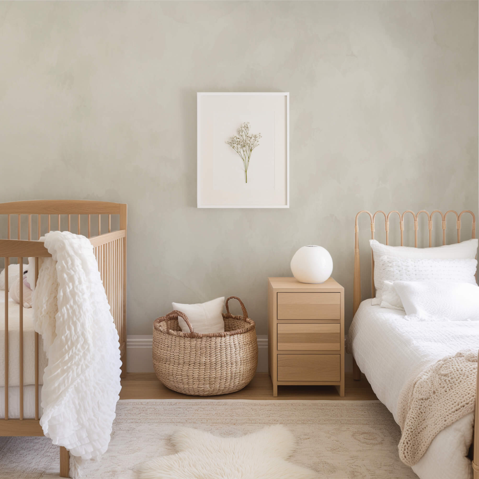 Silvergrass grey green limewash in kids bedroom