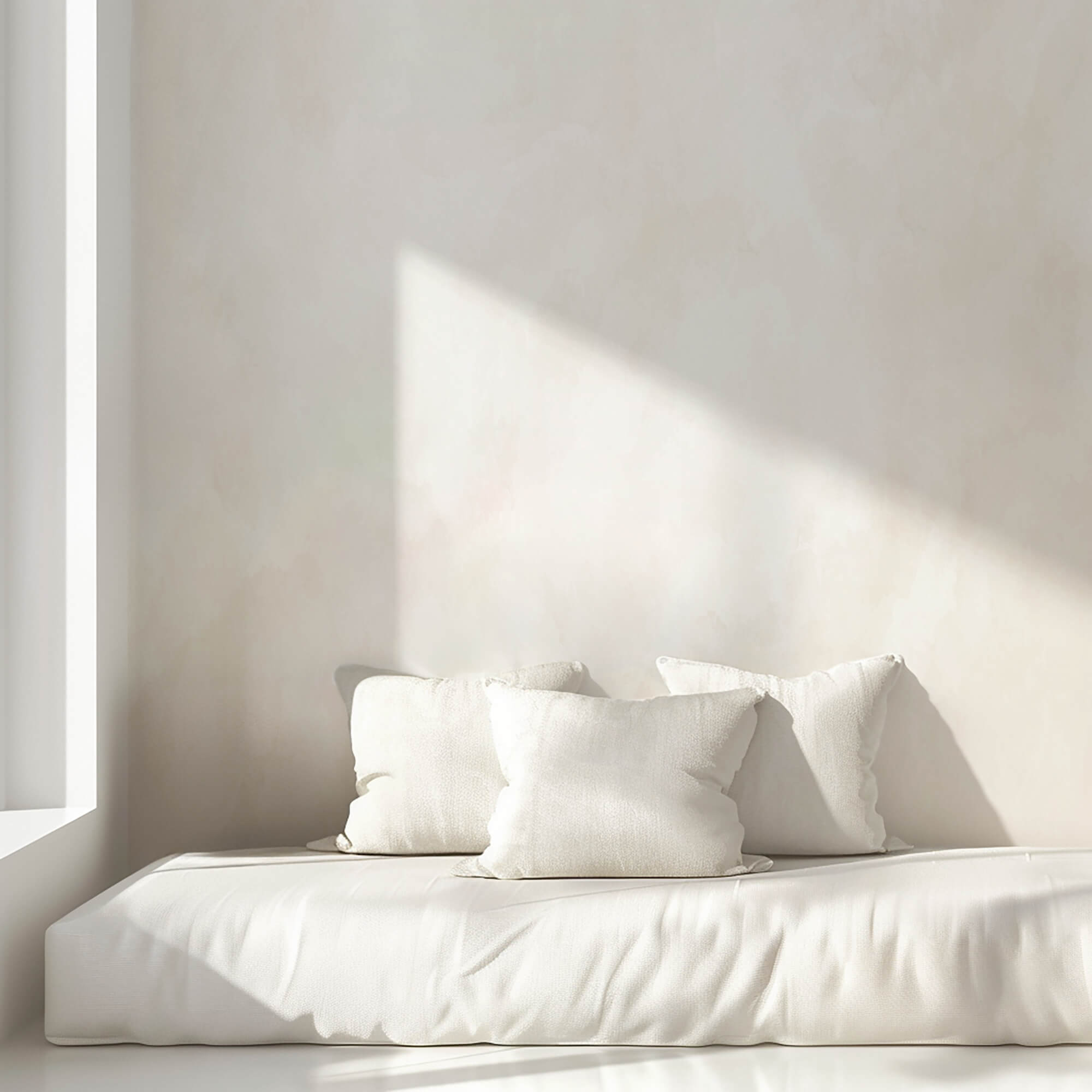 White bed with pillows