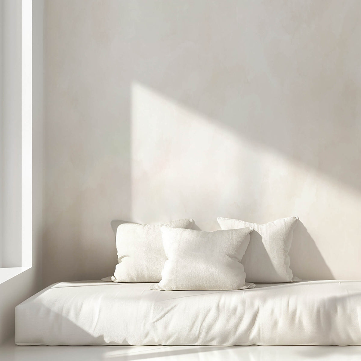 White bed with pillows